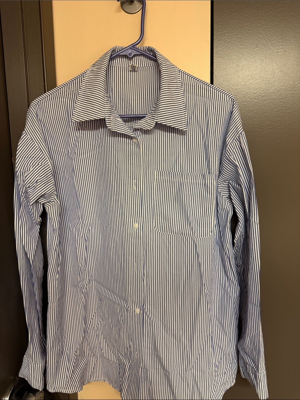 Women’s Blue and White Stripe Button-Up Shirt